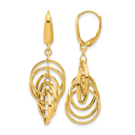 14K Yellow Gold Polished Circles Dangle Earrings