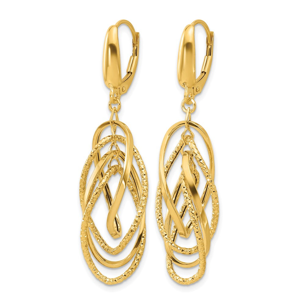 14K Yellow Gold Polished And Textured Ovals Dangle Earrings