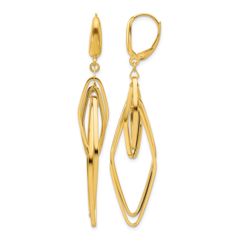 14K Yellow Gold Polished Diamond Shaped Dangle Earrings