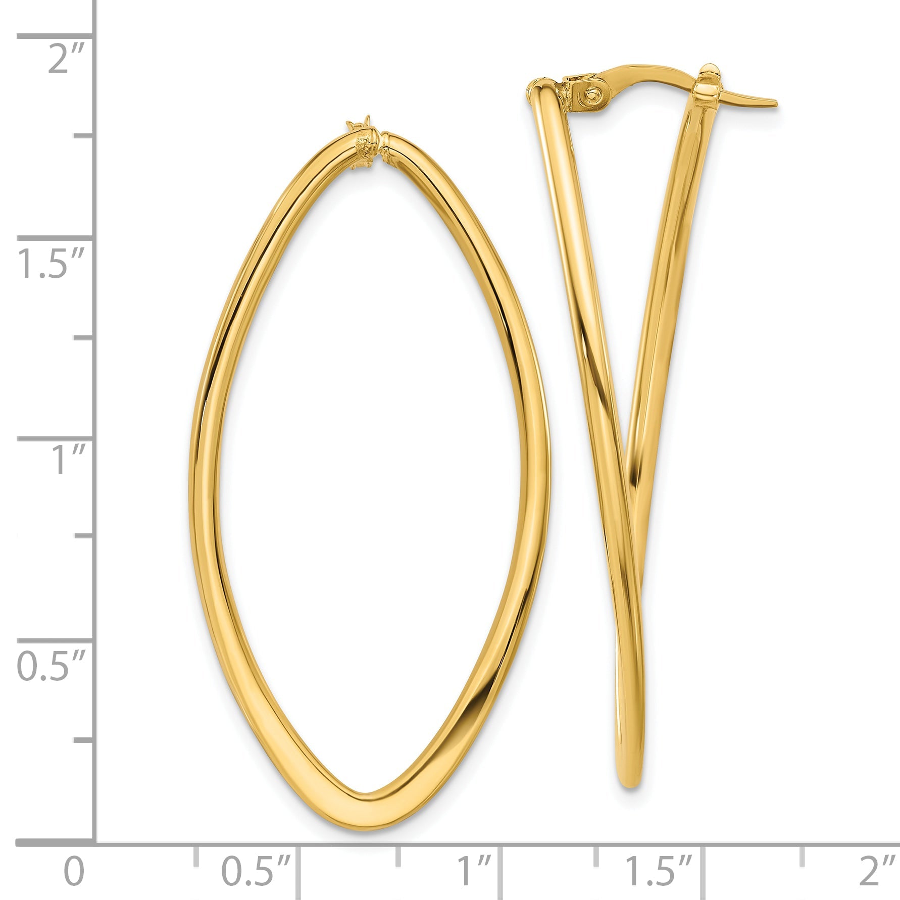 14K Yellow Gold Polished Oval Hoop Earrings