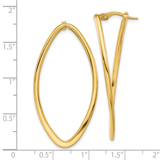 14K Yellow Gold Polished Oval Hoop Earrings