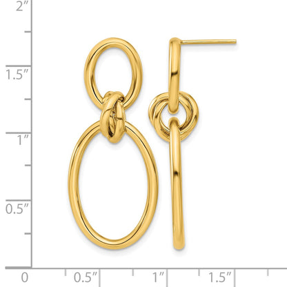 14K Yellow Gold Polished Oval Dangle Post Earrings