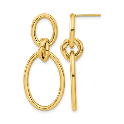 14K Yellow Gold Polished Oval Dangle Post Earrings