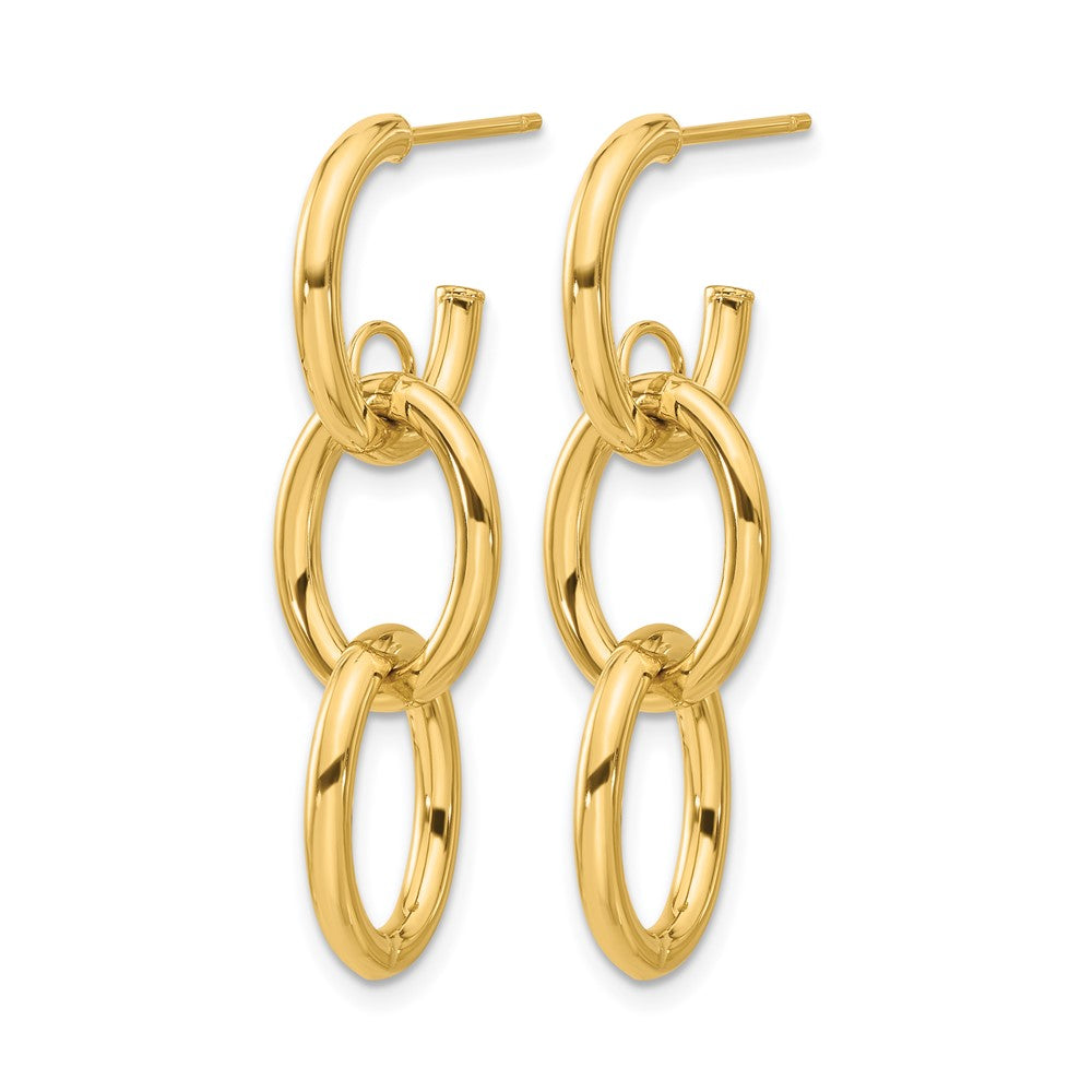 14K Yellow Gold Polished Double Round Dangle Post Earrings
