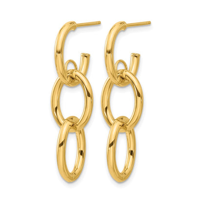 14K Yellow Gold Polished Double Round Dangle Post Earrings