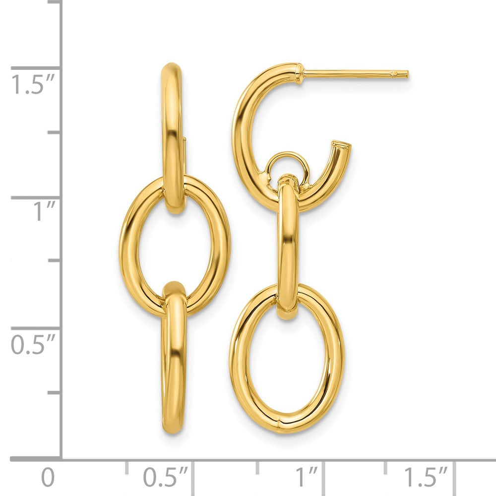 14K Yellow Gold Polished Double Round Dangle Post Earrings