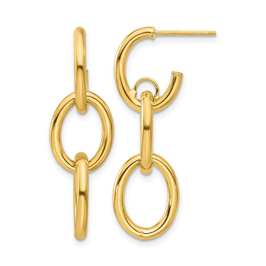 14K Yellow Gold Polished Double Round Dangle Post Earrings