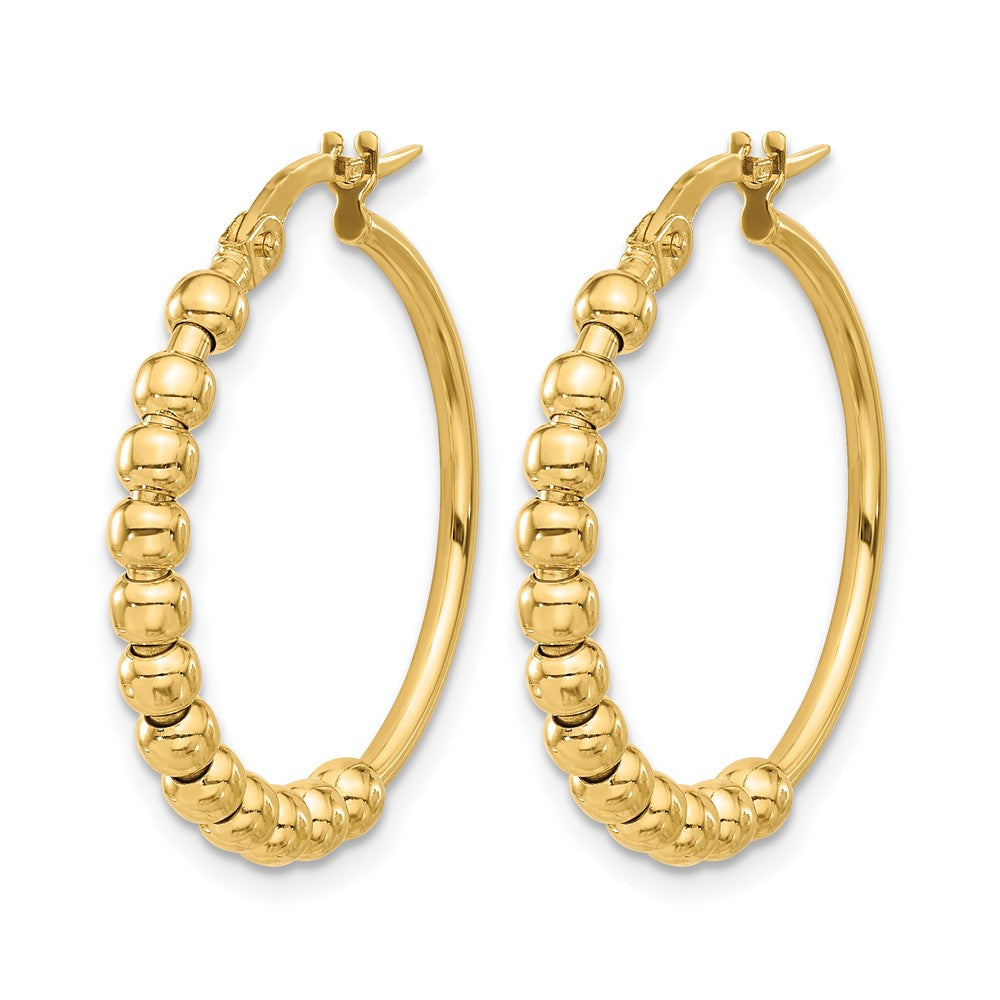 14K Yellow Gold Polished Beaded Hoop Earrings