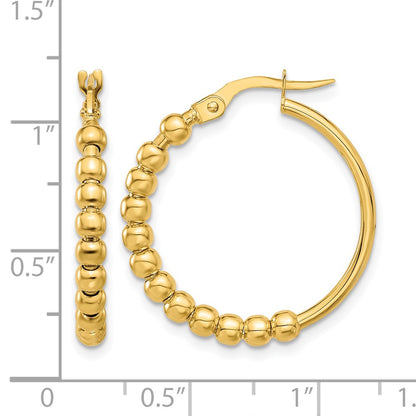 14K Yellow Gold Polished Beaded Hoop Earrings