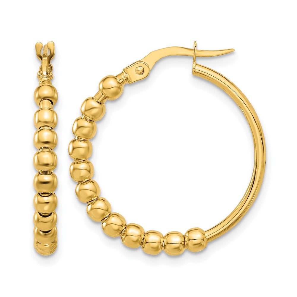 14K Yellow Gold Polished Beaded Hoop Earrings