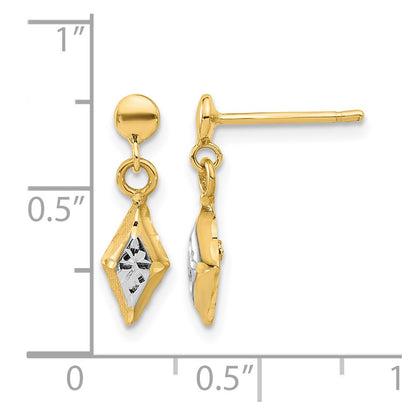 14K Yellow & Rhodium And White Polished Post Dangle Earrings