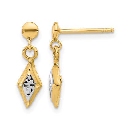 14K Yellow & Rhodium And White Polished Post Dangle Earrings