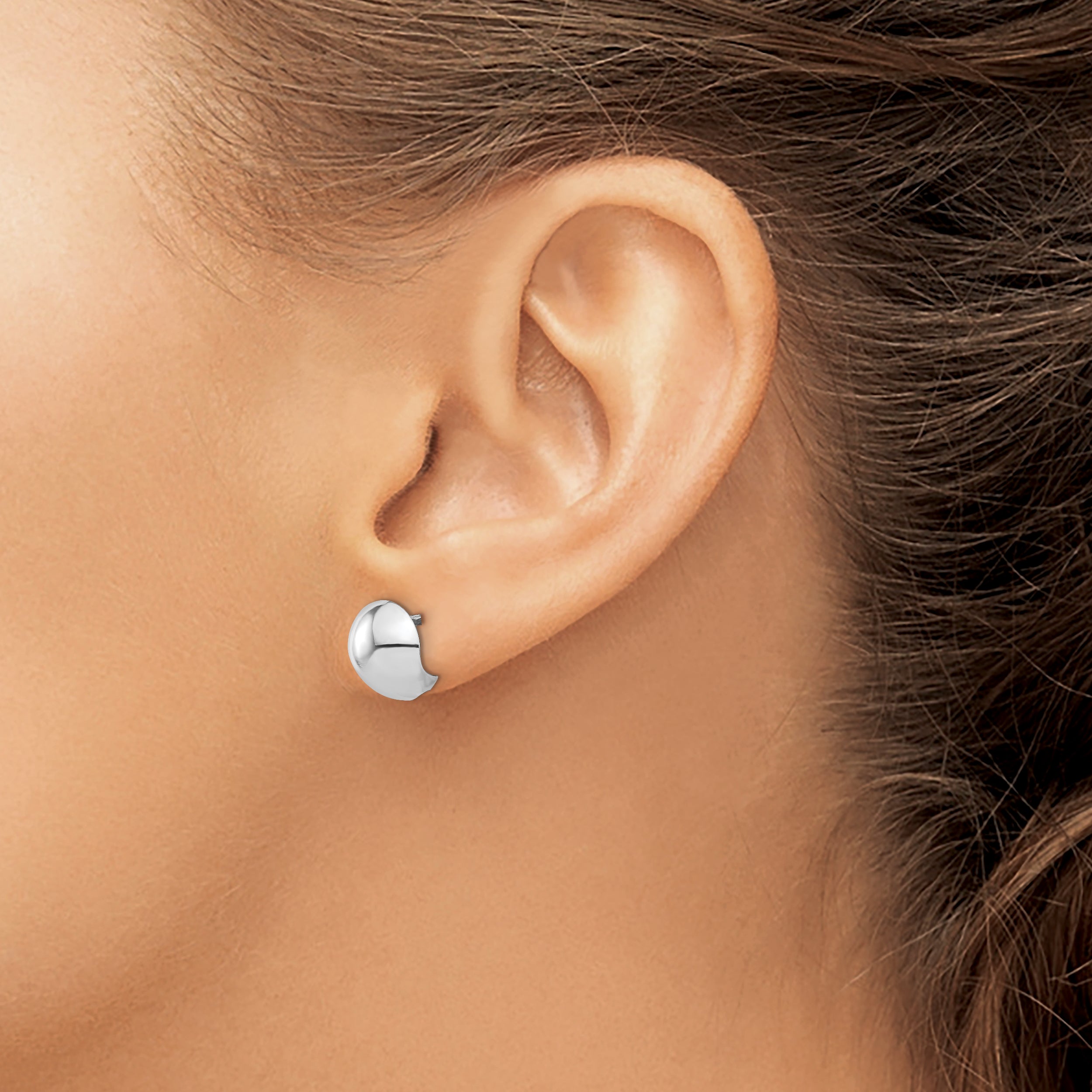 14K White Gold Polished Round Huggie Earrings
