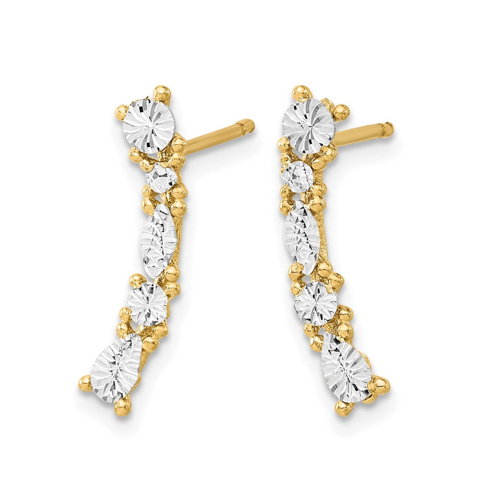 14K Yellow & Rhodium And White Polished Diamond Cut Post Earrings