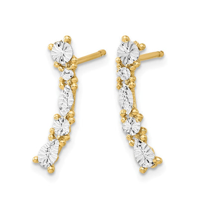 14K Yellow & Rhodium And White Polished Diamond Cut Post Earrings