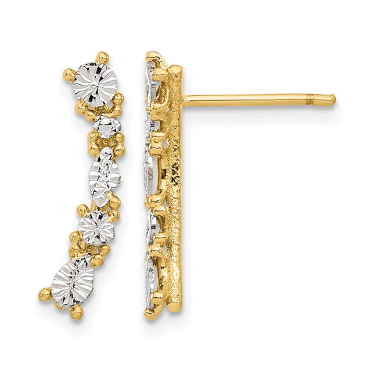 14K Yellow & Rhodium And White Polished Diamond Cut Post Earrings
