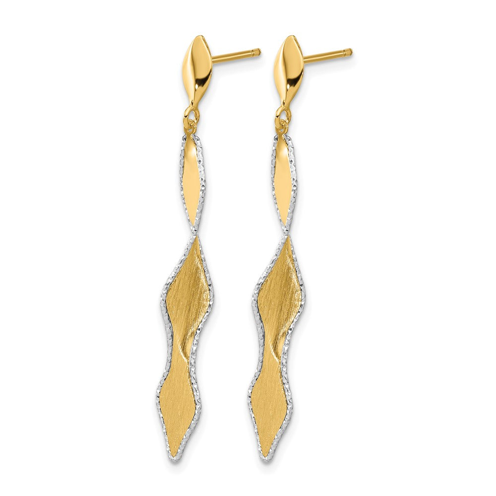 14K Yellow & Rhodium And White Polished Satin Post Dangle Earrings