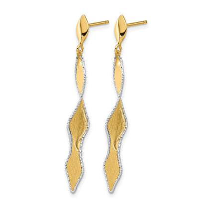 14K Yellow & Rhodium And White Polished Satin Post Dangle Earrings