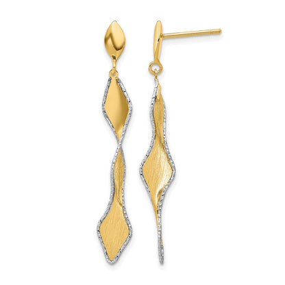14K Yellow & Rhodium And White Polished Satin Post Dangle Earrings