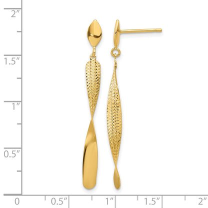 14K Yellow Gold Polished And Textured Post Dangle Earrings