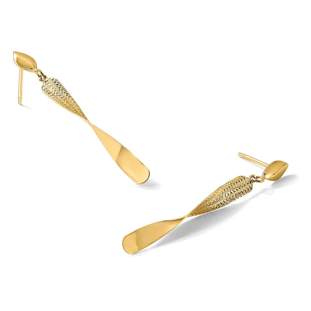 14K Yellow Gold Polished And Textured Post Dangle Earrings