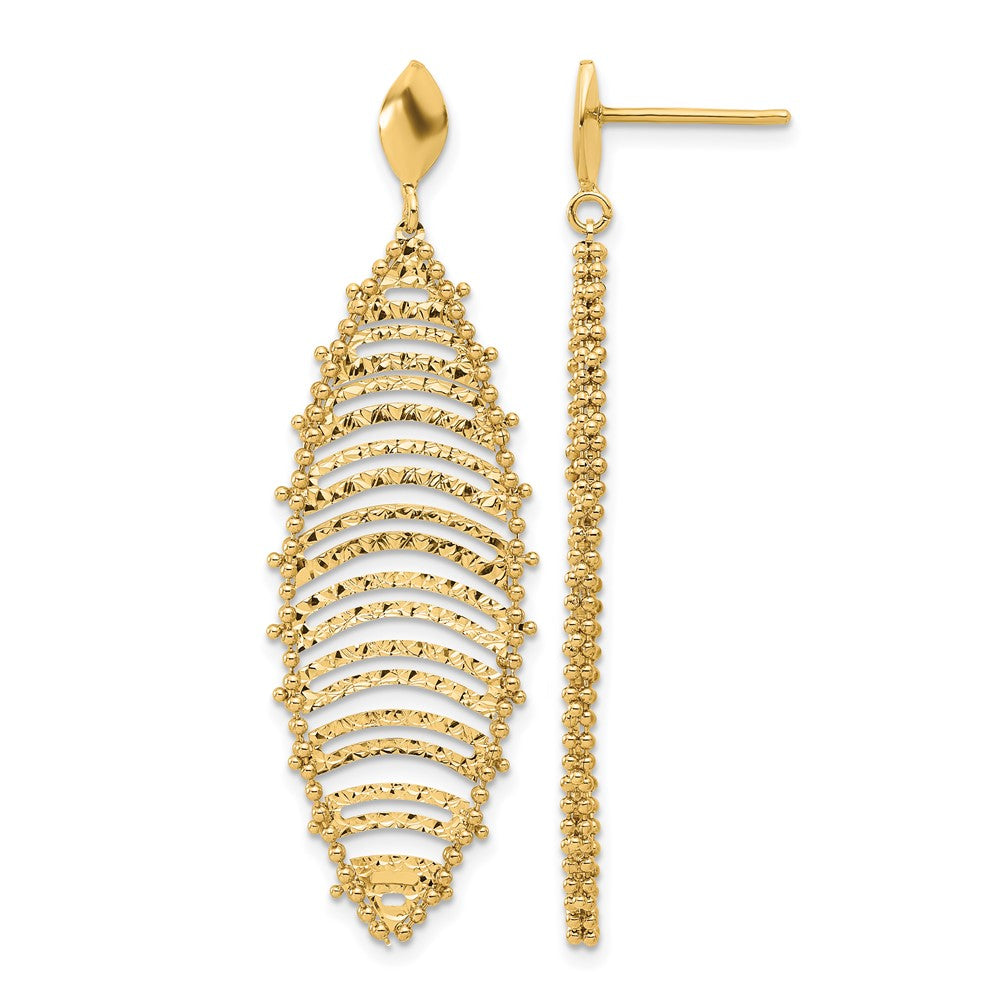 14K Yellow Gold Polished And Textured Post Dangle Earrings