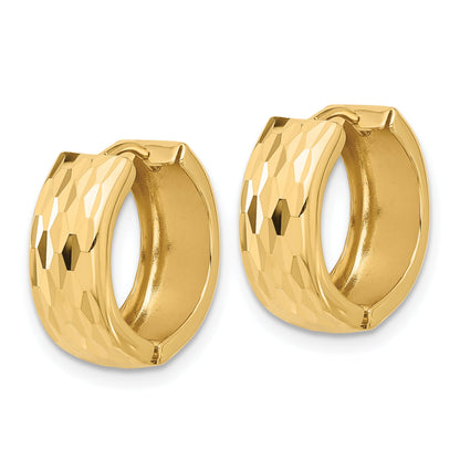 14K Yellow Gold Diamond Cut Hinged Huggie Earrings