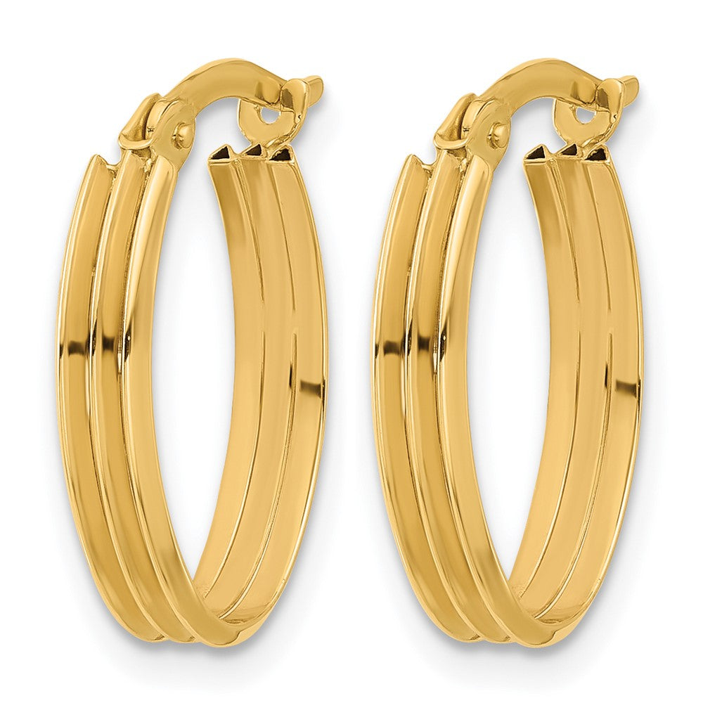 14K Yellow Gold Polished And Grooved Oval Hoop Earrings