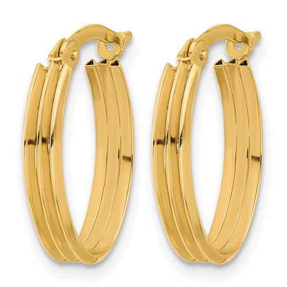 14K Yellow Gold Polished And Grooved Oval Hoop Earrings