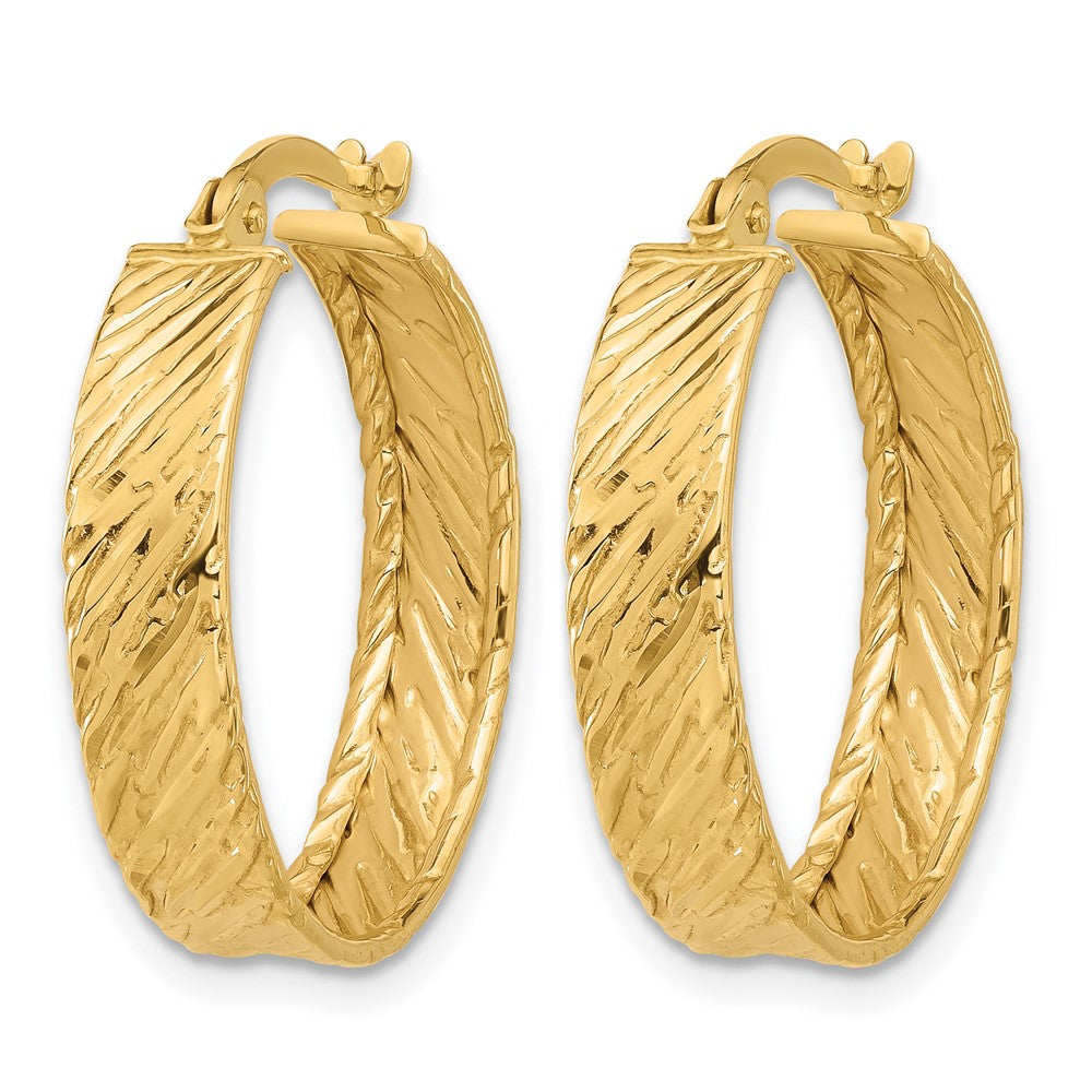 14K Yellow Gold Polished And Textured Round Hoop Earrings