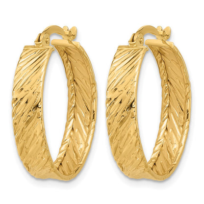 14K Yellow Gold Polished And Textured Round Hoop Earrings