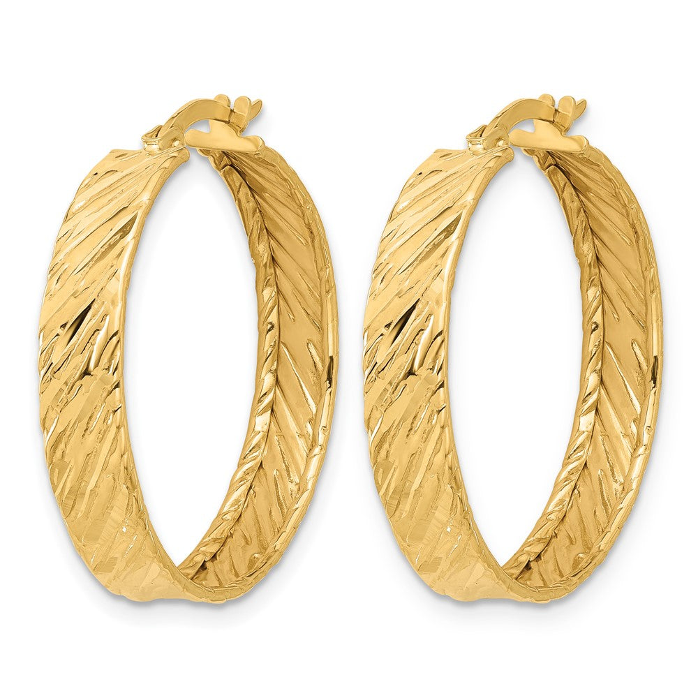 14K Yellow Gold Polished And Textured Round Hoop Earrings
