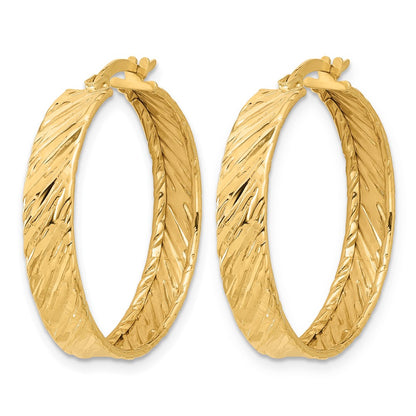 14K Yellow Gold Polished And Textured Round Hoop Earrings