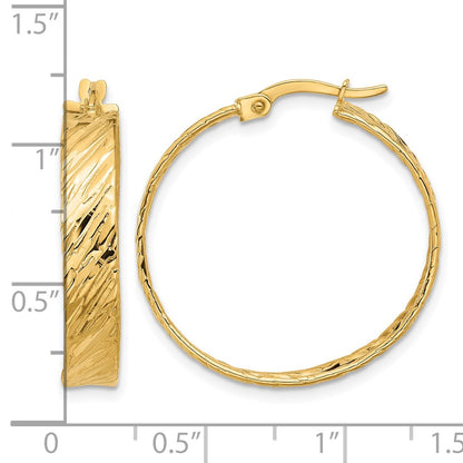 14K Yellow Gold Polished And Textured Round Hoop Earrings