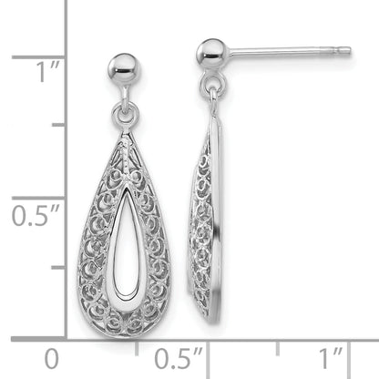 14K White Gold Filigree Teardrop Post Dangle Earrings
