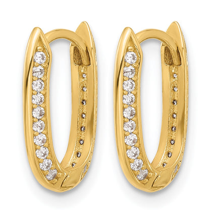 14K Yellow Gold Polished Cz Hinged Hoop Earrings