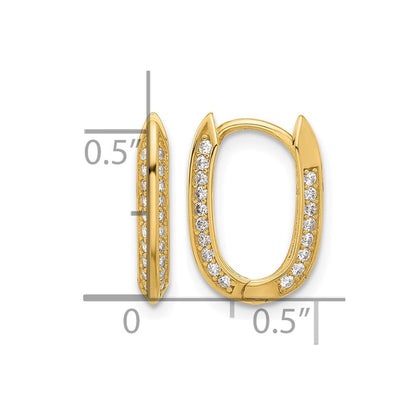 14K Yellow Gold Polished Cz Hinged Hoop Earrings