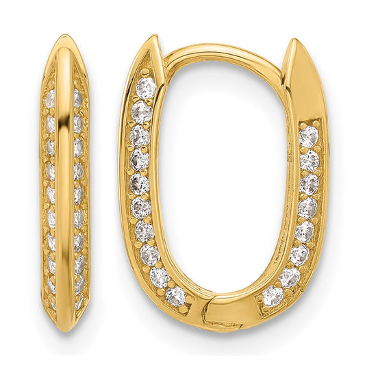 14K Yellow Gold Polished Cz Hinged Hoop Earrings