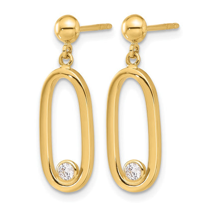 14K Yellow Gold Polished Cz Oval Dangle Post Earrings