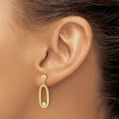 14K Yellow Gold Polished Cz Oval Dangle Post Earrings