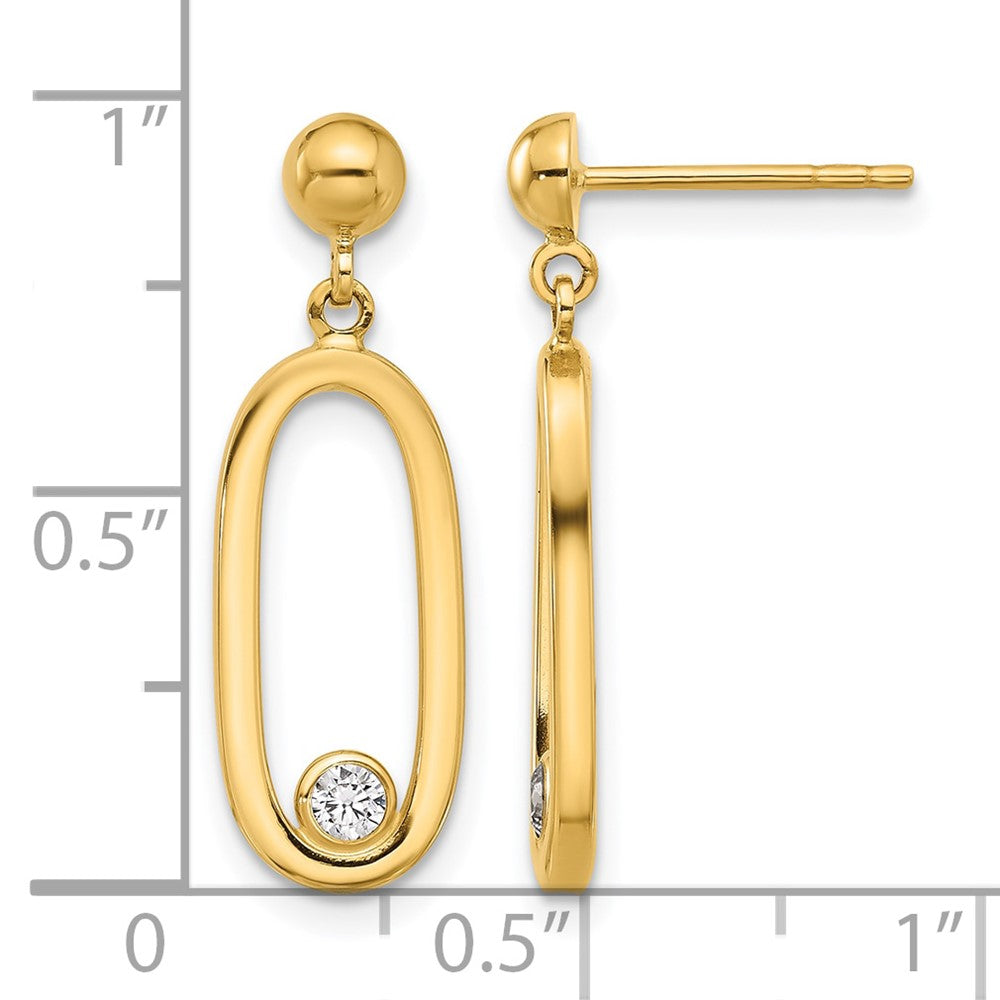 14K Yellow Gold Polished Cz Oval Dangle Post Earrings