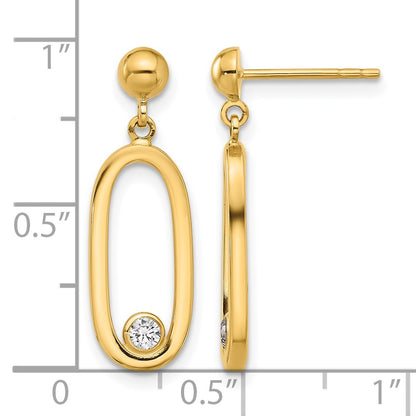 14K Yellow Gold Polished Cz Oval Dangle Post Earrings