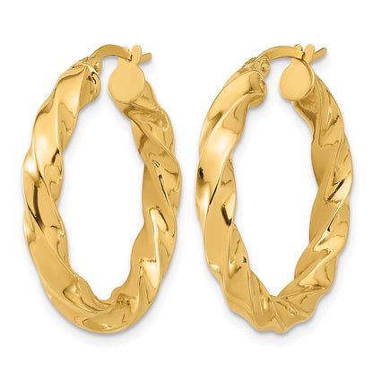 14K Yellow Gold Polished Twisted Hoop Earrings