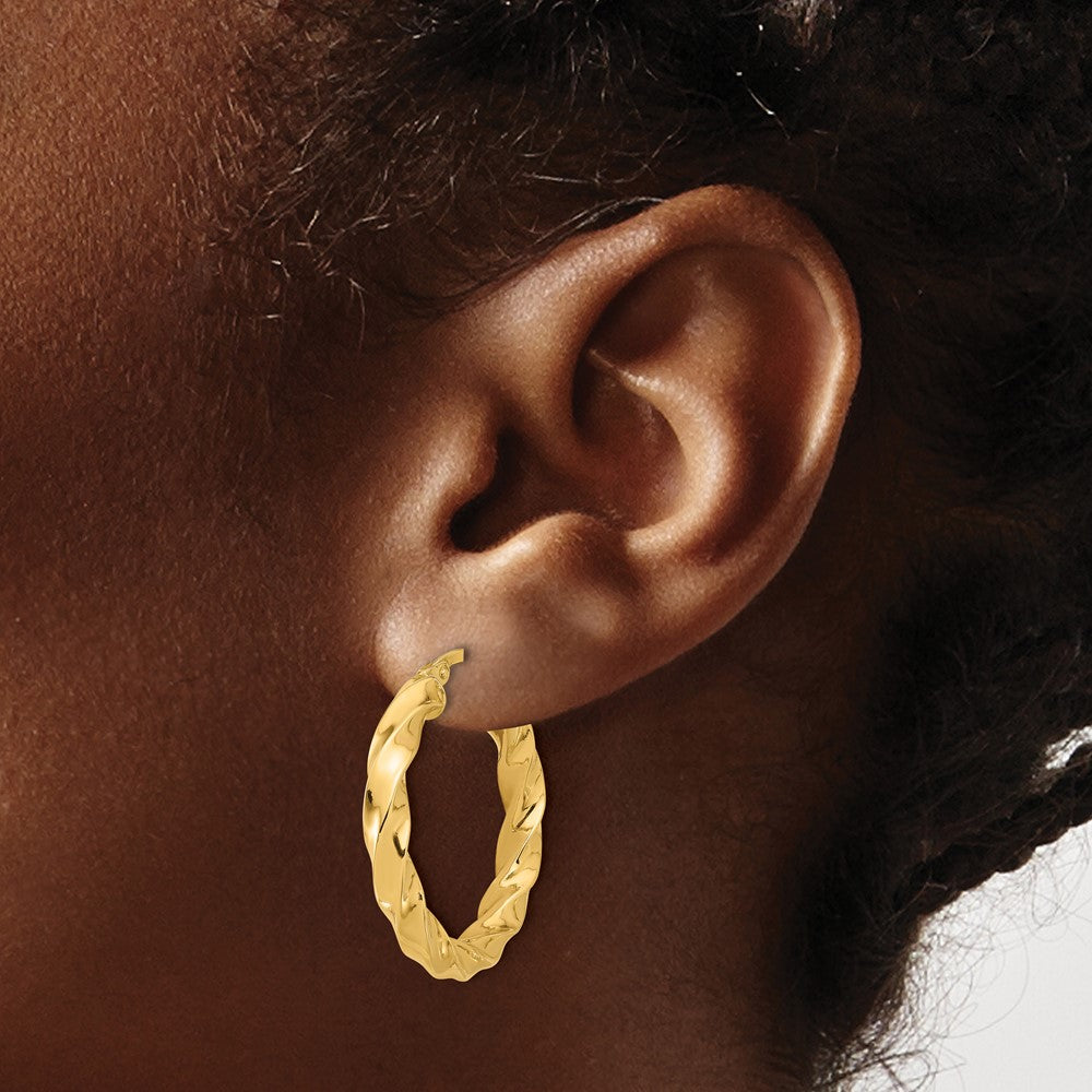14K Yellow Gold Polished Twisted Hoop Earrings