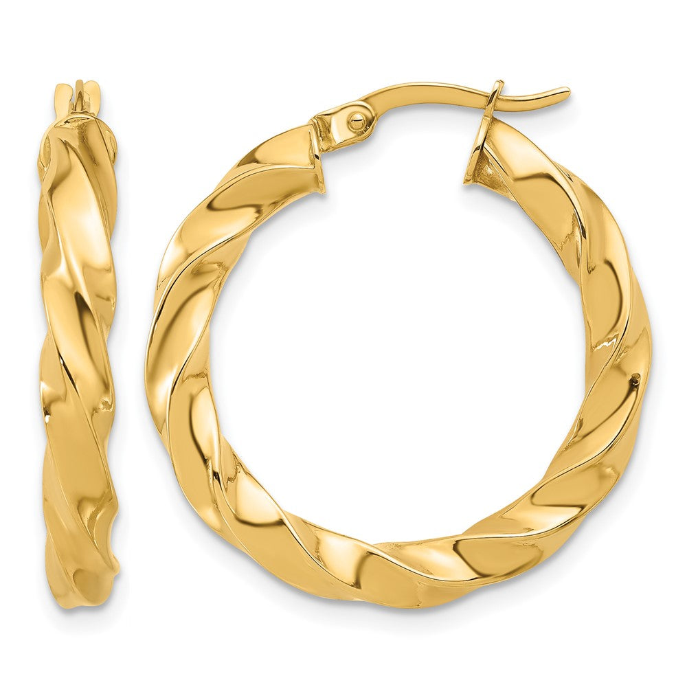 14K Yellow Gold Polished Twisted Hoop Earrings
