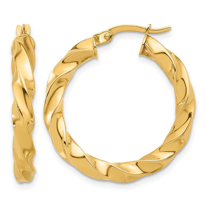 14K Yellow Gold Polished Twisted Hoop Earrings