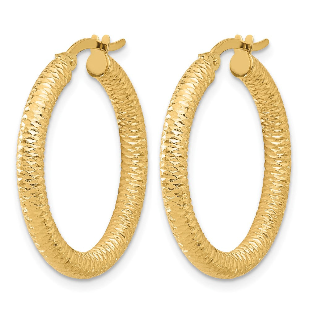 14K Yellow Gold Diamond Cut Round Hoop Earrings