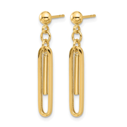 14K Yellow Gold Polished Paperclip Dangle Earrings