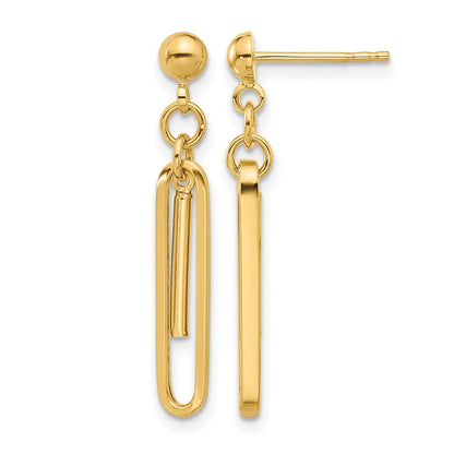 14K Yellow Gold Polished Paperclip Dangle Earrings