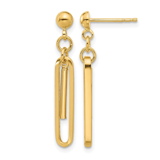 14K Yellow Gold Polished Paperclip Dangle Earrings